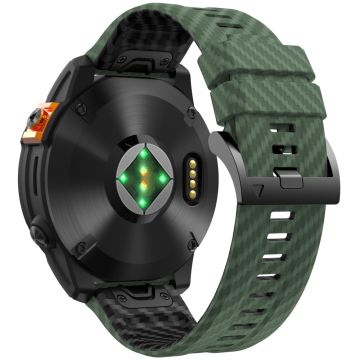 KALEBOL Garmin Fenix Series 5 - 6 - 7 - 22mm Silicone Watch Band Quickfit 22mm Carbon Fiber Texture Strap - Army Green+Black