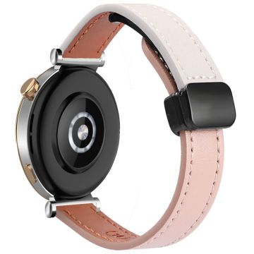 Samsung Galaxy Watch 20mm Magnetic Buckle Slim Microfiber Leather Watch Strap - Beige+Pink