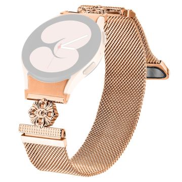 Samsung Galaxy Watch 5 Pro / Watch 5 / Watch4 Milanese Watch Band Flower Stainless Steel Strap with Connector - Rose Gold