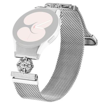 Samsung Galaxy Watch6 Classic / Watch6 Milanese Watch Band Flower Stainless Steel Strap with Connector - Silver