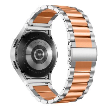 Samsung Galaxy Watch7 44mm 40mm Stainless Steel Watch Band 3-Beads Wrist Strap - Silver+Rose Gold