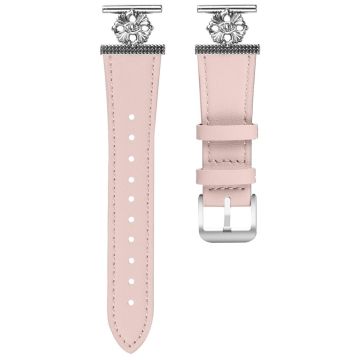 Huawei Watch GT 3 Pro 43mm Watch Band Genuine Cow Leather Flower Decor Adjustable Strap - Pink