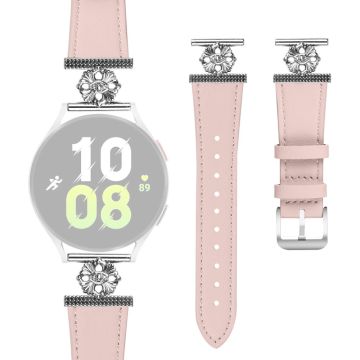 Samsung Galaxy Watch4 Classic 42mm / 46mm Watch Band Genuine Cow Leather Flower Decor Adjustable Strap - Pink