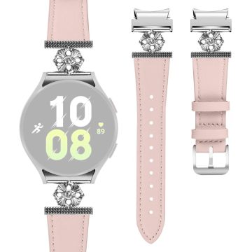 Watch Band for Samsung Galaxy Watch6 Genuine Cow Leather Strap with Quick Release Connector - Pink