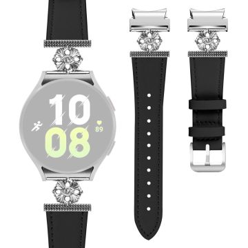 Watch Band for Samsung Galaxy Watch6 Genuine Cow Leather Strap with Seamless Connector - Black