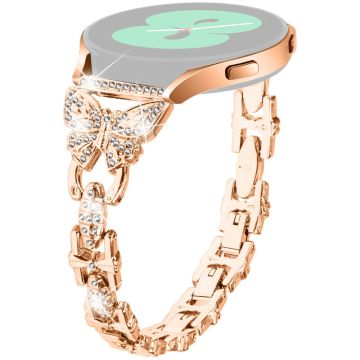 Samsung Galaxy Watch7 44mm / 40mm Butterfly Bling Rhinestone Decor Watch Band Metal Bracelet - Rose Gold