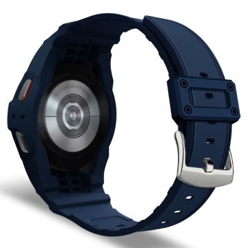 Samsung Galaxy Watch7 / 6 / 5 / 4 44mm Flexible Watch Band+Case Cover Integrated Design - Midnight Blue