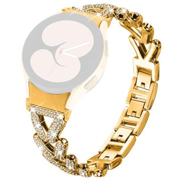 Metal Watch Band Rhinestone Decor with Connector Samsung Galaxy Watch7 44mm / 40mm Twisted Watch Strap - Gold