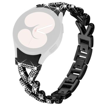 Metal Watch Band with Quick Release Connector Samsung Galaxy Watch7 44mm / 40mm Rhinestone Decor Watch Strap - Black