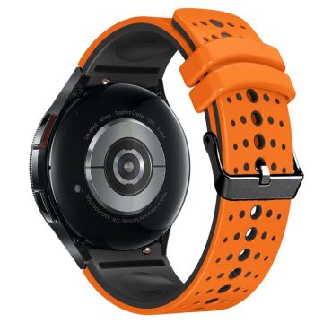 Silicone Strap Samsung Galaxy Watch7 44mm 40mm / Watch FE 40mm / Watch6 44mm 40mm Multiple Holes Dual Color Watchband - Orange+Black