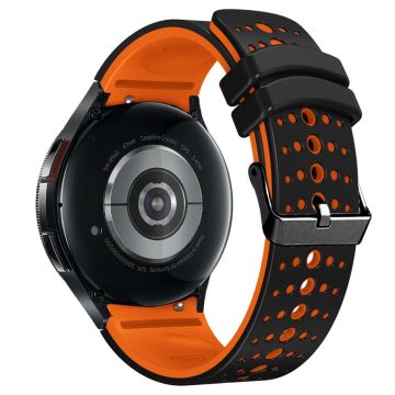 Silicone Strap Samsung Galaxy Watch7 44mm 40mm / Watch FE 40mm / Watch6 44mm 40mm Multiple Holes Dual Color Watchband - Black+Orange