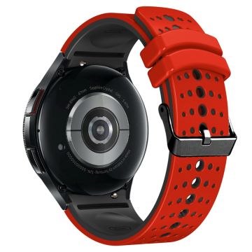 Silicone Strap Samsung Galaxy Watch7 44mm 40mm / Watch FE 40mm / Watch6 44mm 40mm Multiple Holes Dual Color Watchband - Red+Black