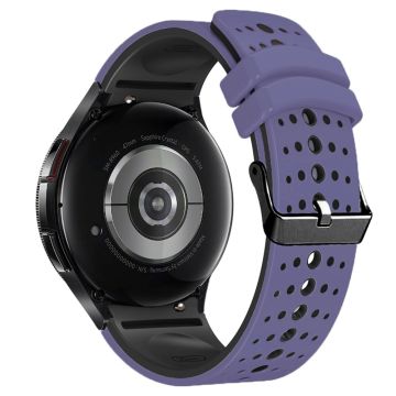 Silicone Strap Samsung Galaxy Watch7 44mm 40mm / Watch FE 40mm / Watch6 44mm 40mm Multiple Holes Dual Color Watchband - Purple+Black