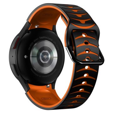 Silicone Strap Samsung Galaxy Watch7 44mm 40mm / Watch FE 40mm / Watch6 44mm 40mm Dual Color Watch Band - Black+Orange