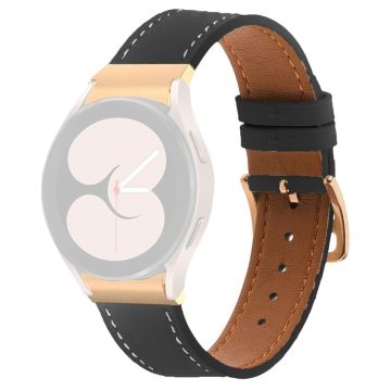 PU Leather Strap Samsung Galaxy Watch7 44mm 40mm / Watch FE 40mm / Watch6 44mm 40mm Rose Gold Buckle Watchband - Black