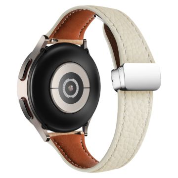 Samsung Galaxy Watch3 45mm / Watch 46mm Leather Band 22mm Litchi Texture Strap with Folding Buckle - Beige