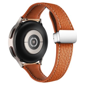 Samsung Galaxy Watch3 45mm / Watch 46mm Leather Band 22mm Litchi Texture Strap with Folding Buckle - Orange