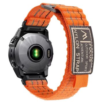 Garmin Fenix 7 / Fenix 7 Pro Nylon Sport Band QuickFit 22mm Adjustable Replacement Strap - Orange