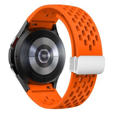 Silicone Strap Samsung Galaxy Watch7 / Watch6 / Watch 5 44mm 40mm Wrist Strap with Silver Magnetic Buckle - Orange