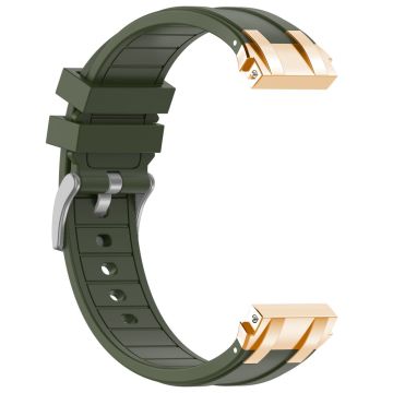 Samsung Galaxy Watch4 40mm / 44mm / Huawei Watch GT 3 Pro 43mm Watch Band 20mm Royal Oak Style Silicone Strap Gold Metal Buckle - Army Green