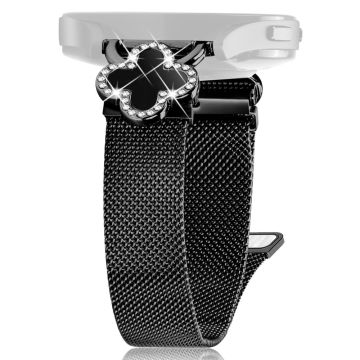 Garmin D2 Air X10 / Bounce Milanese Band Electroplated Stainless Steel Watch Strap Clover Decor, Size: S - Black / Black