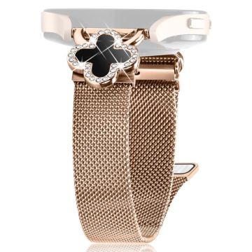 Garmin D2 Air X10 / Bounce Milanese Band Electroplated Stainless Steel Watch Strap Clover Decor, Size: S - Rose Gold / Black