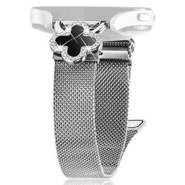 Garmin D2 Air X10 / Bounce Milanese Band Metal Magnetic Watch Strap Clover Decor, Size: L - Silver  /  Black