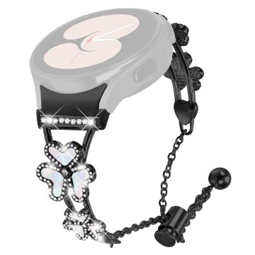 Metal Band with Connector Samsung Galaxy Watch6 44mm / 40mm / Watch6 Classic 47mm / 43mm Heart Clover Decor Watch Strap - Black