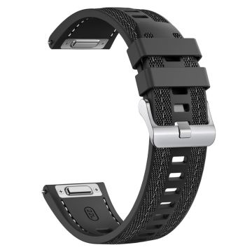 22mm Watch Band Huawei Watch GT 5 Pro 46mm / GT 5 46mm / Samsung Galaxy Watch3 45mm Silicone+Nylon Replacement Strap - Black