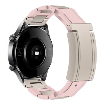 20mm Watch Band Samsung Galaxy Watch7 44mm / 40mm / Galaxy Watch FE 40mm T-Type Magnetic Clasp Stainless Steel Rubber Strip - Pink  /  Starlight