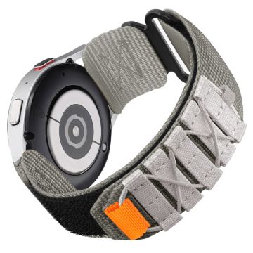 20mm Watch Band Samsung Galaxy Watch6 Classic 47mm 43mm / Huawei Watch GT 3 Pro 43mm / GT 3 42mm Nylon Woven Magic Tape Strap - White Grey