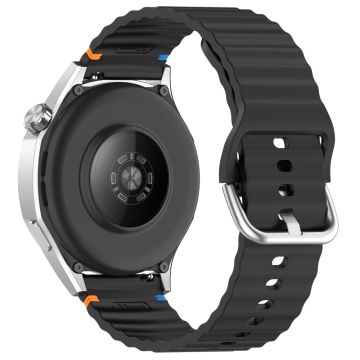 22mm Watch Strap Samsung Galaxy Watch3 45mm / Watch 46mm / Huawei Watch 4 Pro Flat Wavy Silicone Band - Black