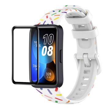 Enkay Hat Prince Huawei Band 8 Silicone Watch Band with Screen Protector - White