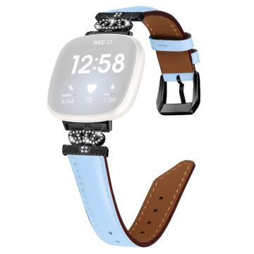 Fitbit Versa 3 / Versa 4 / Sense / Sense 2 Black Buckle Watch Strap Genuine Cowhide Leather Wristband - Blue