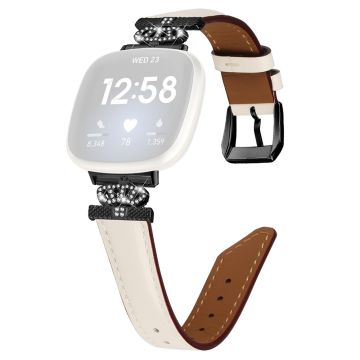 Fitbit Versa 3 / Versa 4 / Sense / Sense 2 Black Buckle Watch Strap Genuine Cowhide Leather Wristband - Apricot