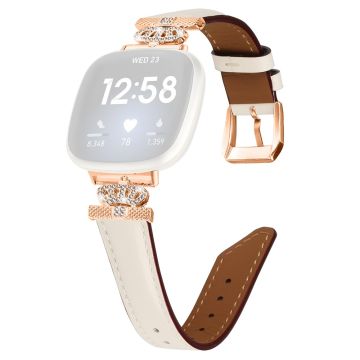 Fitbit Versa 3 / Versa 4 / Sense / Sense 2 Rose Gold Buckle Watch Band Crown Rhinestone Wrist Strap - Apricot