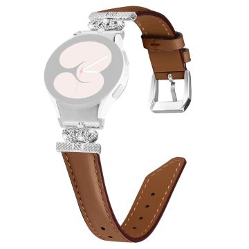 Wristband Samsung Galaxy Watch Universal Rhinestone Crown Connector Watch Strap with Silver Buckle - Brown