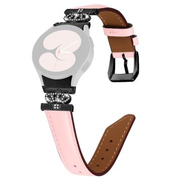 Black Buckle Band Samsung Galaxy Watch Universal Rhinestone Crown Connector Watch Strap Bracelet - Pink