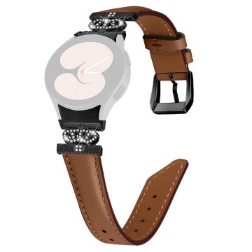 Black Buckle Band Samsung Galaxy Watch Universal Rhinestone Crown Connector Watch Strap Bracelet - Brown