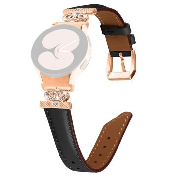 Watch Band Samsung Galaxy Watch Universal Rhinestone Crown Connector Bracelet with Rose Gold Buckle - Black