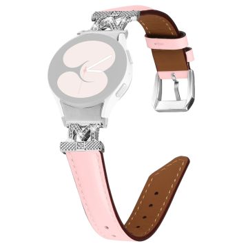 Watch Band Samsung Galaxy Watch Universal Genuine Cow Leather Rhinestone M-shape Connector Strap with Silver Buckle - Pink