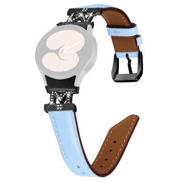 Genuine Cow Leather Band Samsung Galaxy Watch Universal Rhinestone M-shape Connector Watch Strap with Black Buckle - Blue