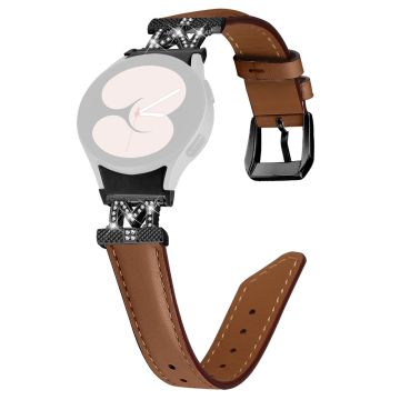 Genuine Cow Leather Band Samsung Galaxy Watch Universal Rhinestone M-shape Connector Watch Strap with Black Buckle - Brown