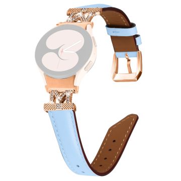 Watch Strap Samsung Galaxy Watch Universal Rhinestone M-shape Connector Genuine Cow Leather Band with Rose Gold Buckle - Blue