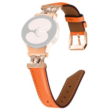 Watch Strap Samsung Galaxy Watch Universal Rhinestone M-shape Connector Genuine Cow Leather Band with Rose Gold Buckle - Orange