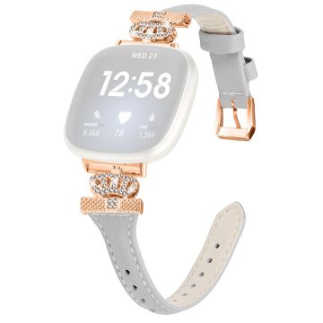 Fitbit Versa 3 / 4 / Sense / Sense 2 Rose Gold Buckle Watch Strap Crown Rhinestone Band - Grey