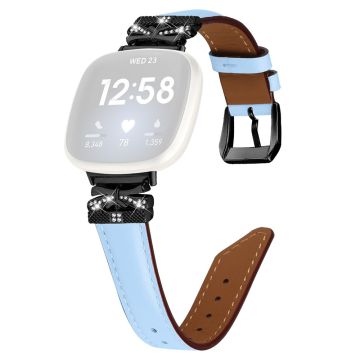 Fitbit Versa 3 / 4 / Sense / Sense 2 Black Buckle Geniune Cowhide Leather Band Butterfly Watch Strap - Blue