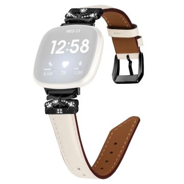 Fitbit Versa 3 / 4 / Sense / Sense 2 Black Buckle Geniune Cowhide Leather Band Butterfly Watch Strap - Apricot