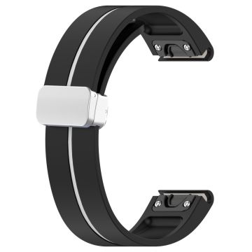 Samsung Galaxy Watch 6 / 6 Classic / 5 / 4 Magnetic Silver Buckle Watch Strap 20mm Dual Color Silicone Band - Black+White