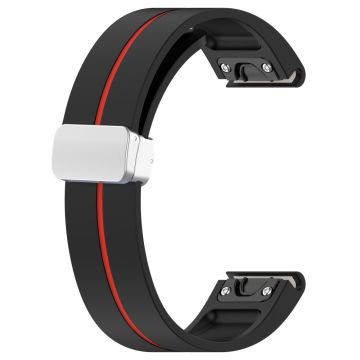 Samsung Galaxy Watch 6 / 6 Classic / 5 / 4 Magnetic Silver Buckle Watch Strap 20mm Dual Color Silicone Band - Black+Red